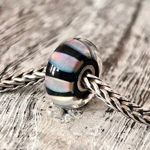 TROLLBEADS Black & Creamy Pastel Stripes LAA 925 Preowned Beautiful Purple Pink